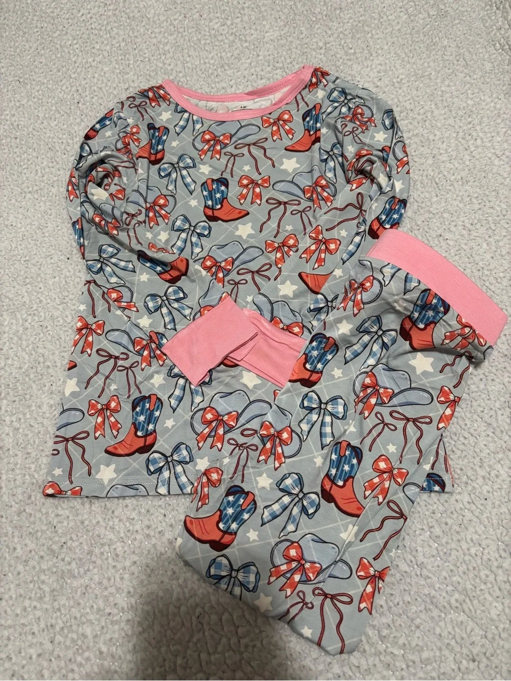 Bamboo Girls Pink-Trim Cowboy Boot Print Pajama Set